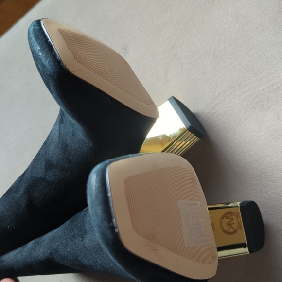 MICHAEL Michael Kors Leather Suede Black Dress Boot Gold Tone Heel Women's Sz 7 - Picture 8 of 12